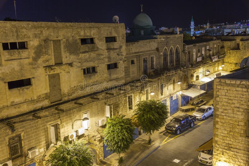 Οδοί της αρχαίας πόλης του akko τη νύχτα στοκ εικόνες