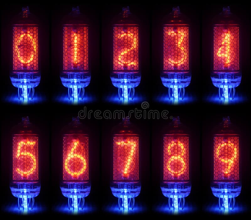 Ο πραγματικός δείκτης σωλήνων Nixie ένα σύνολο δεκαδικών ψηφίων στοκ φωτογραφίες Ο πραγματικός δείκτης σωλήνων Nixie ένα σύνολο δεκαδικών ψηφίων στοκ φωτογραφίες
