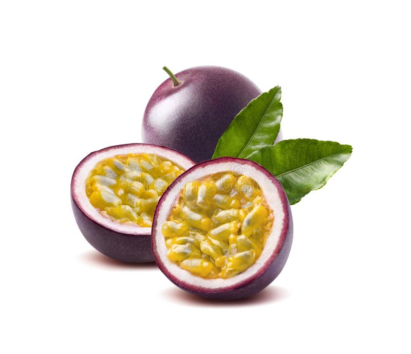 Passion fruit leaves passionfruit maraquia on white background as package design element. Passion fruit leaves passionfruit maraquia on white background as package design element