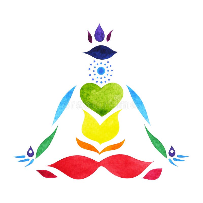 7 chakra symbol color lotus pose yoga, watercolor painting hand drawn design illustration. 7 chakra symbol color lotus pose yoga, watercolor painting hand drawn design illustration