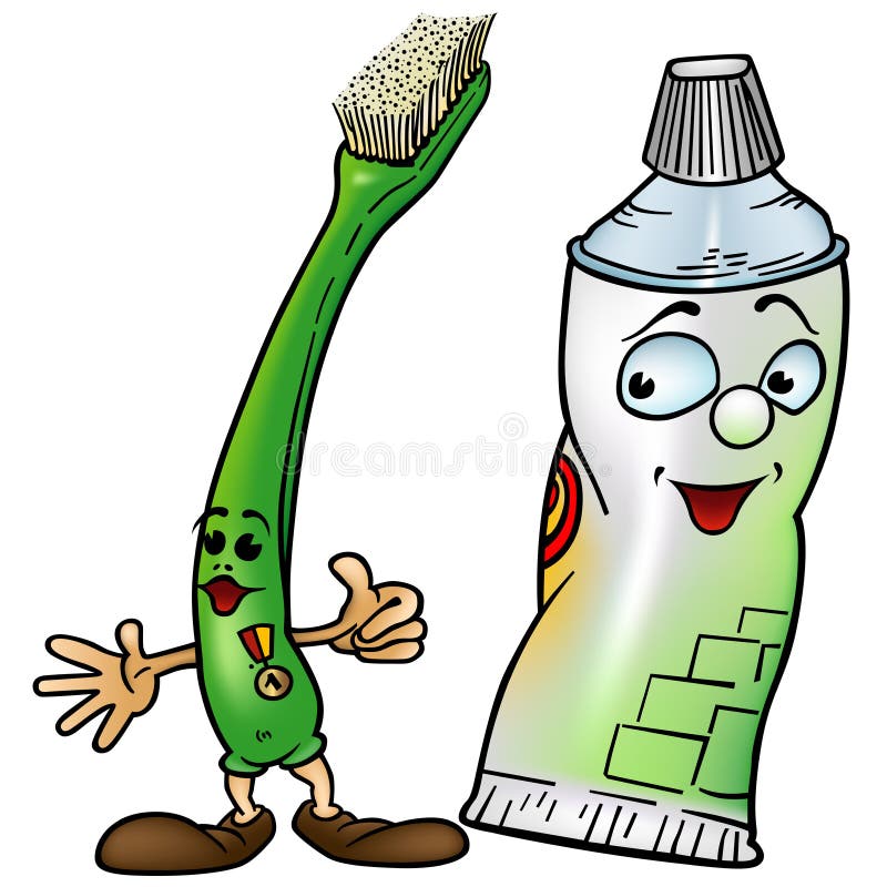 Toothbrush and Toothpaste - colored cartoon illustration as vector. Toothbrush and Toothpaste - colored cartoon illustration as vector