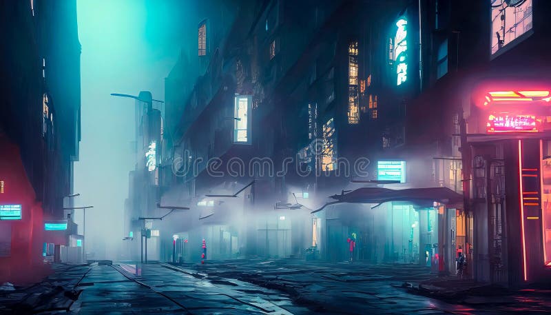 οδός cyberpunk στο κέντρο απεικόνιση αποθεμάτων