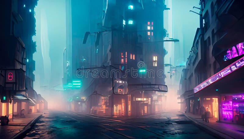 οδός cyberpunk στο κέντρο απεικόνιση αποθεμάτων