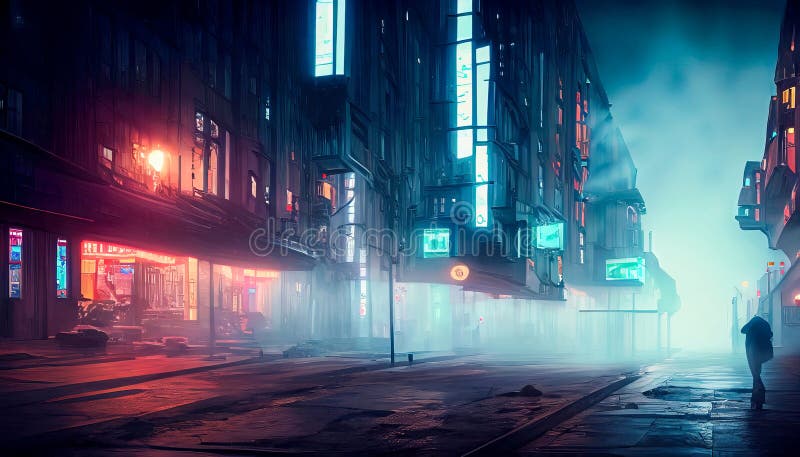 οδός cyberpunk στο κέντρο διανυσματική απεικόνιση