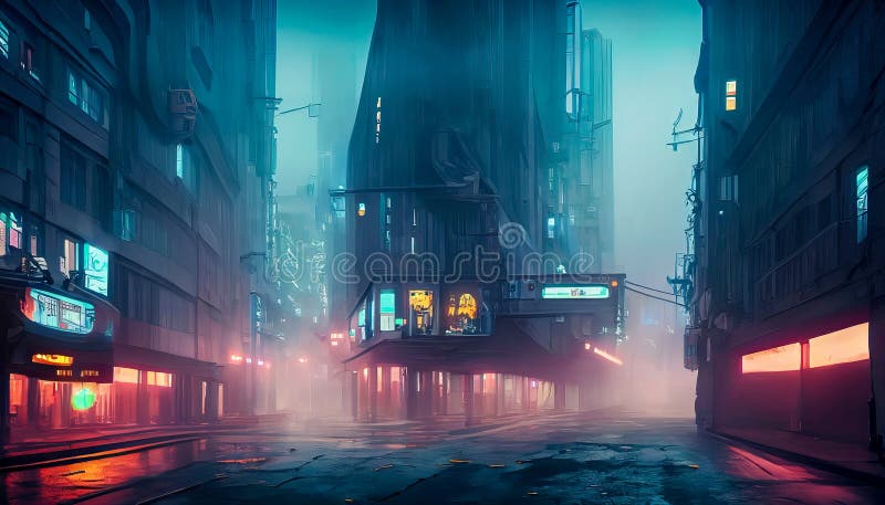οδός cyberpunk στο κέντρο ελεύθερη απεικόνιση δικαιώματος
