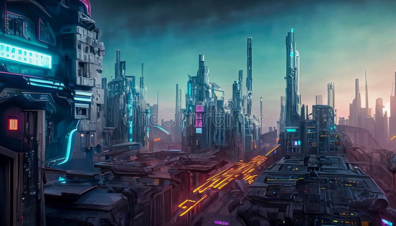 οδός cyberpunk στο κέντρο διανυσματική απεικόνιση
