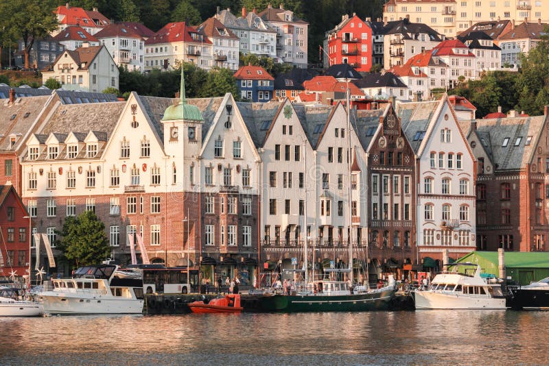 Old Bergen street with boats in Norway, UNESCO World Heritage Site. Old Bergen street with boats in Norway, UNESCO World Heritage Site