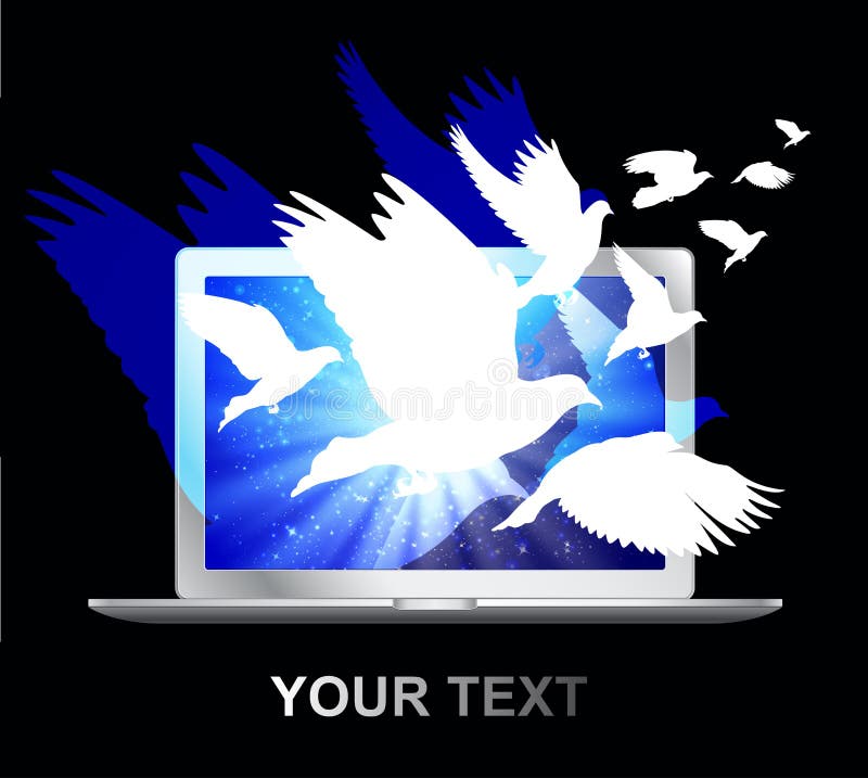 οθόνη lap-top μυγών περιστεριών απεικόνιση αποθεμάτων
