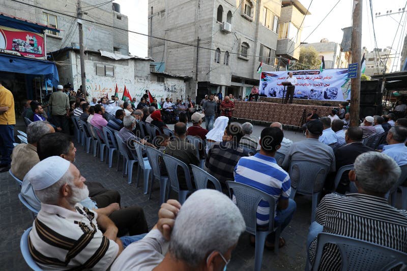 The national and Islamic forces of the Palestinian factions organize a popular conference to reject and drop the framework agreement between `UNRWA` and the United States of America, in the Shaboura refugee camp in the city of Rafah in the southern Gaza Strip, on October 18, 2021. The national and Islamic forces of the Palestinian factions organize a popular conference to reject and drop the framework agreement between `UNRWA` and the United States of America, in the Shaboura refugee camp in the city of Rafah in the southern Gaza Strip, on October 18, 2021.