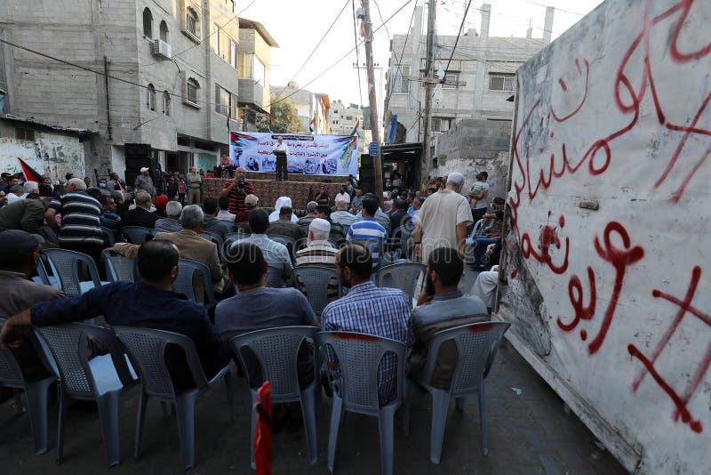 The national and Islamic forces of the Palestinian factions organize a popular conference to reject and drop the framework agreement between `UNRWA` and the United States of America, in the Shaboura refugee camp in the city of Rafah in the southern Gaza Strip, on October 18, 2021. The national and Islamic forces of the Palestinian factions organize a popular conference to reject and drop the framework agreement between `UNRWA` and the United States of America, in the Shaboura refugee camp in the city of Rafah in the southern Gaza Strip, on October 18, 2021.