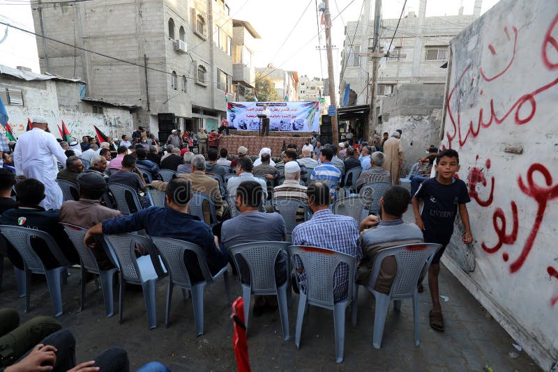 The national and Islamic forces of the Palestinian factions organize a popular conference to reject and drop the framework agreement between `UNRWA` and the United States of America, in the Shaboura refugee camp in the city of Rafah in the southern Gaza Strip, on October 18, 2021. The national and Islamic forces of the Palestinian factions organize a popular conference to reject and drop the framework agreement between `UNRWA` and the United States of America, in the Shaboura refugee camp in the city of Rafah in the southern Gaza Strip, on October 18, 2021.