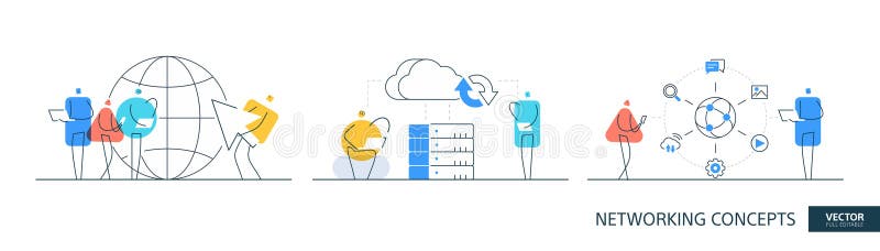 Οι εικόνες αποθήκευσης cloud έχουν οριστεί σε στυλ λεπτής γραμμής. Έννοιες σχεδίασης γραμμικού διανύσματος σε καθολικούς διακομιστ απεικόνιση αποθεμάτων