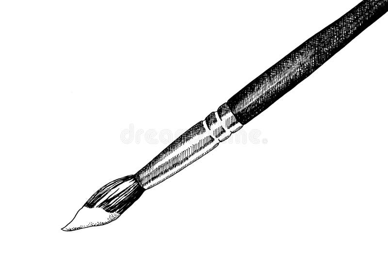 Black and white Pen and ink illustration of an artists paint brush. Black and white Pen and ink illustration of an artists paint brush