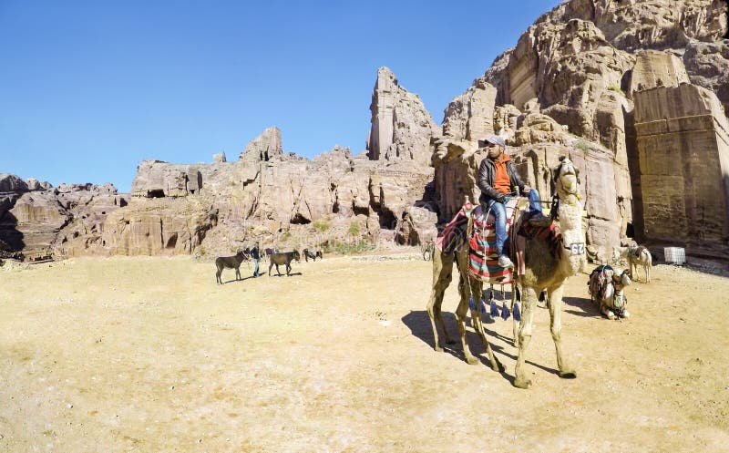 Οι καμήλες και οι τουρίστες pov Bbedouin κοντά στο Al Khazneh Υπουργείου Οικονομικών χάρασαν στο βράχο στη Petra, Ιορδανία στοκ εικόνα με δικαίωμα ελεύθερης χρήσης Οι καμήλες και οι τουρίστες pov Bbedouin κοντά στο Al Khazneh Υπουργείου Οικονομικών χάρασαν στο βράχο στη Petra, Ιορδανία στοκ εικόνα με δικαίωμα ελεύθερης χρήσης