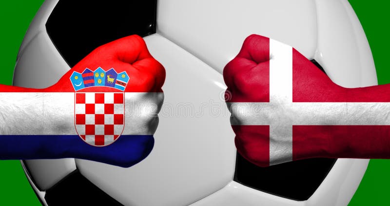 Οι σημαίες της Κροατίας και της Δανίας χρωμάτισαν σε δύο σφιγγμένες πυγμές που αντιμετωπίζουν η μια την άλλη με την τρισδιάστατη ελεύθερη απεικόνιση δικαιώματος