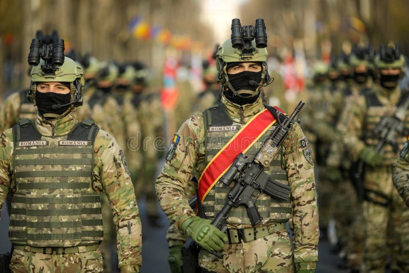 Bucharest, Romania - 1 December, 2021: Romanian army special forces soldiers prepare for the Romanian national day military parade. Bucharest, Romania - 1 December, 2021: Romanian army special forces soldiers prepare for the Romanian national day military parade