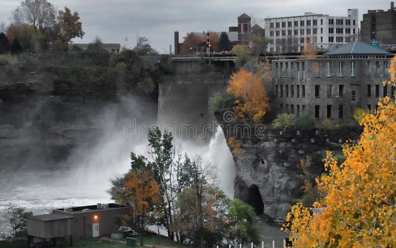 View of the High Falls in Rochester, New York on an overcast autumn day. View of the High Falls in Rochester, New York on an overcast autumn day