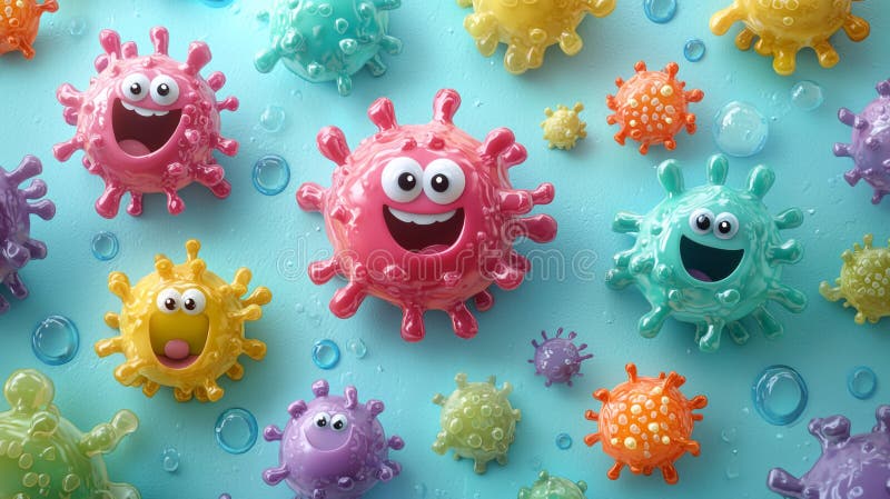 Οι χαρακτήρες κινουμένων σχεδίων 3D Happy Virus Κάνουν το διασκεδαστικό και χαριτωμένο φόντο απεικόνιση αποθεμάτων