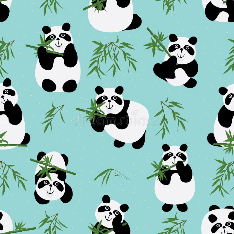 This illustration is green color background panda bamboo seamless pattern cute. This illustration is green color background panda bamboo seamless pattern cute.