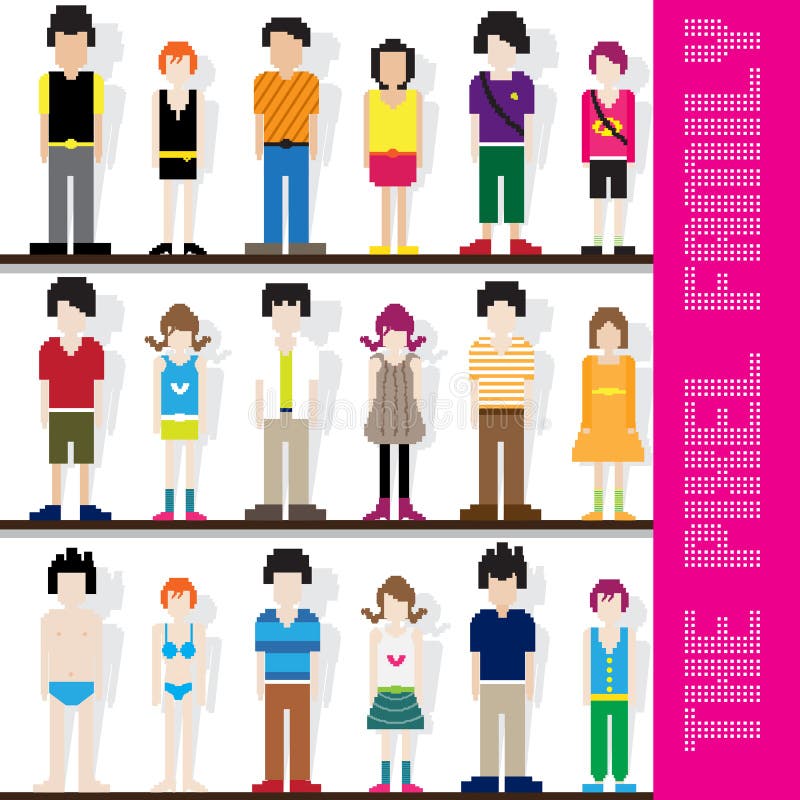 Easy to edit vector illustration of pixel family character. Easy to edit vector illustration of pixel family character