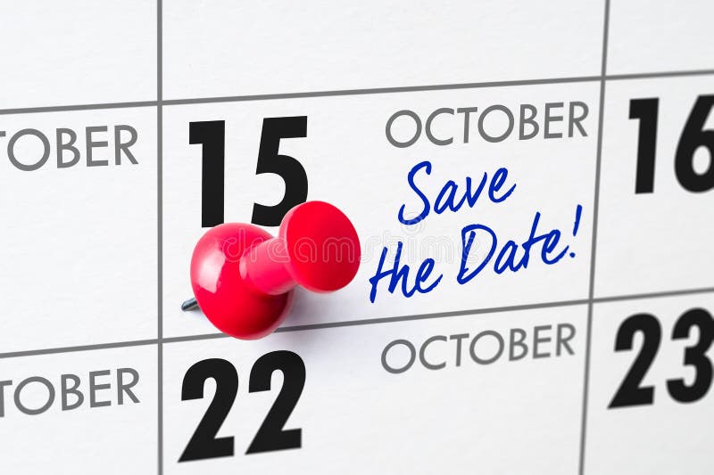 Wall calendar with a red pin - October 15. Wall calendar with a red pin - October 15