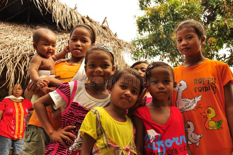 Group of indigenous children in the village, malaysian children, orang asli village, malaysia. Group of indigenous children in the village, malaysian children, orang asli village, malaysia