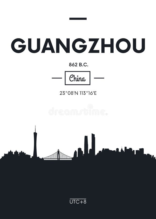 Ορίζοντας Guangzhou, επίπεδη διανυσματική απεικόνιση πόλεων αφισών ύφους απεικόνιση αποθεμάτων Ορίζοντας Guangzhou, επίπεδη διανυσματική απεικόνιση πόλεων αφισών ύφους απεικόνιση αποθεμάτων