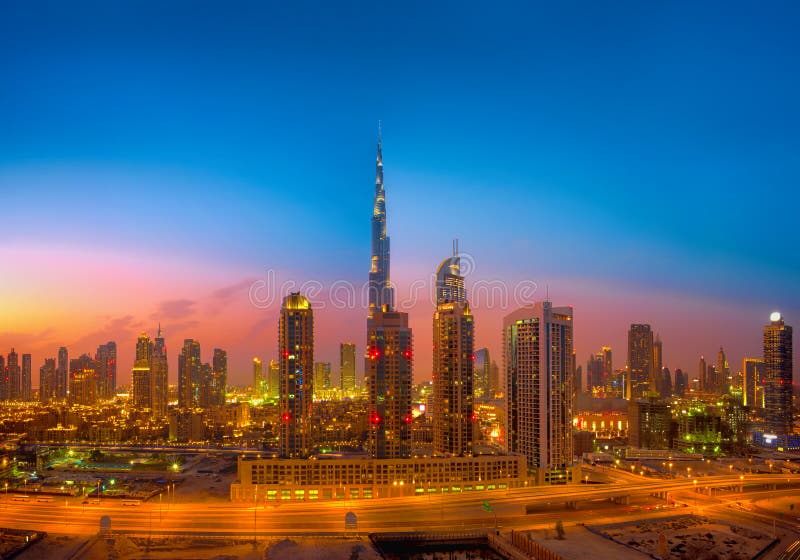 Dubai Skyline photographed during the golden hour. Dubai Skyline photographed during the golden hour