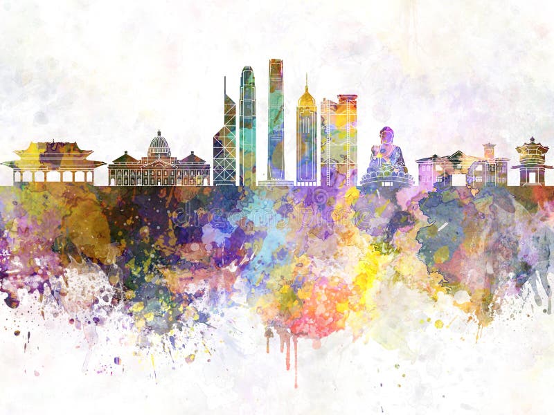 Ορίζοντας Χονγκ Κονγκ V2 στο υπόβαθρο watercolor απεικόνιση αποθεμάτων Ορίζοντας Χονγκ Κονγκ V2 στο υπόβαθρο watercolor απεικόνιση αποθεμάτων