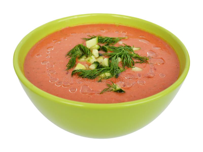 Ορεκτικό gazpacho που ψεκάζεται με τα τεμαχισμένους αγγούρια και τον άνηθο σε ένα πράσινο κύπελλο, μπροστινός--τοπ άποψη, που απο στοκ φωτογραφία με δικαίωμα ελεύθερης χρήσης Ορεκτικό gazpacho που ψεκάζεται με τα τεμαχισμένους αγγούρια και τον άνηθο σε ένα πράσινο κύπελλο, μπροστινός--τοπ άποψη, που απο στοκ φωτογραφία με δικαίωμα ελεύθερης χρήσης