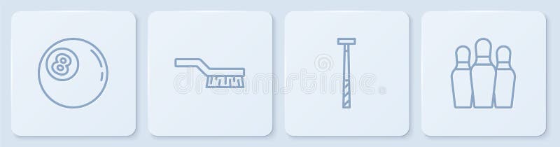 ορισμός πινέλου πίνακα και πινέλου μπόουλινγκ για σφαιρίδια γραμμής. λευκό τετράγωνο κουμπί. διάνυσμα ελεύθερη απεικόνιση δικαιώματος