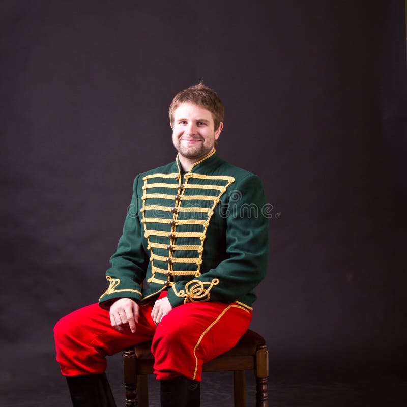 Hungarian hussar posing in studio. Hungarian hussar posing in studio