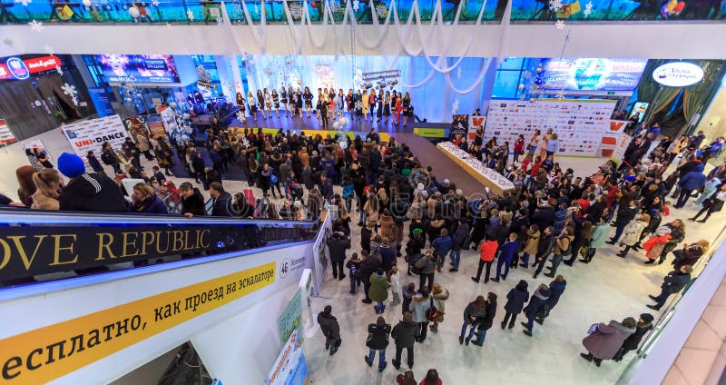 ULYANOVSK, RUSSIA, DECEMBER 03, 2016: Beauty Contest of Miss Ulyanovsk in big mall on December 03, 2016 in Ulyanovsk, Russia. A lot of people watch public show on stage in mall. ULYANOVSK, RUSSIA, DECEMBER 03, 2016: Beauty Contest of Miss Ulyanovsk in big mall on December 03, 2016 in Ulyanovsk, Russia. A lot of people watch public show on stage in mall