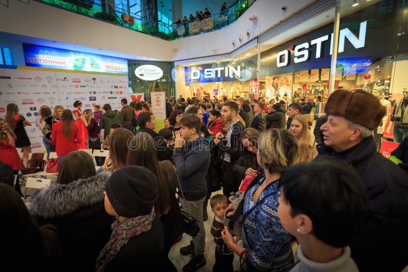 ULYANOVSK, RUSSIA, DECEMBER 03, 2016: Beauty Contest of Miss Ulyanovsk in big mall on December 03, 2016 in Ulyanovsk, Russia. A lot of people watch public show on stage in mall. ULYANOVSK, RUSSIA, DECEMBER 03, 2016: Beauty Contest of Miss Ulyanovsk in big mall on December 03, 2016 in Ulyanovsk, Russia. A lot of people watch public show on stage in mall