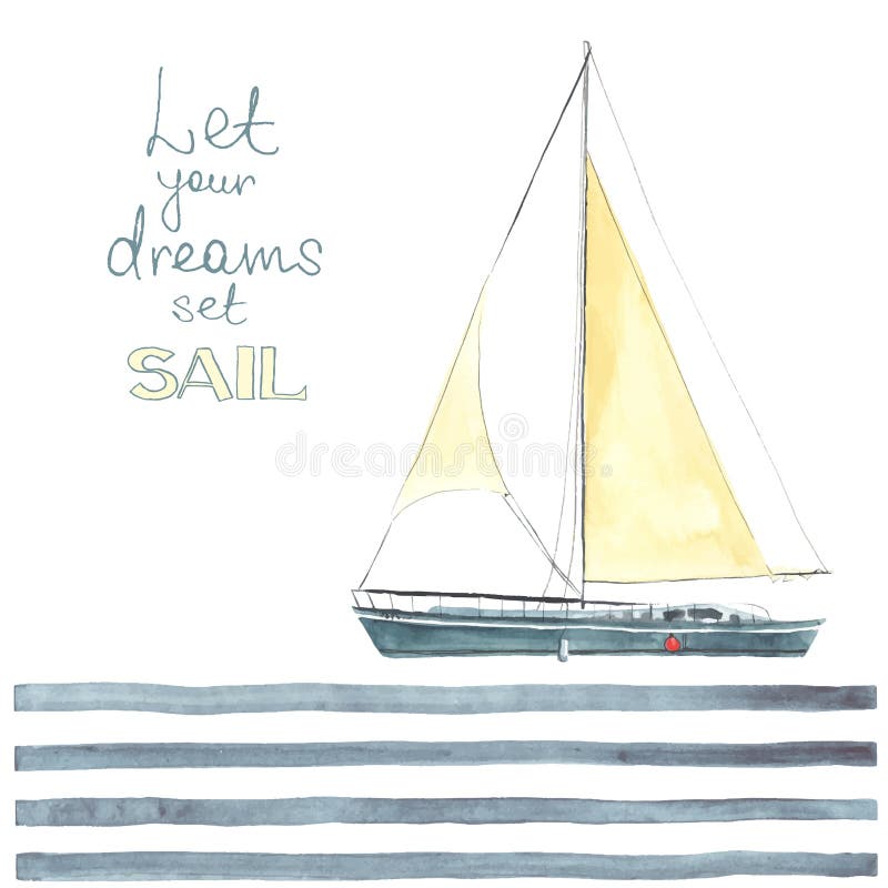 Watercolor boat with sails made in the vector. Sport yacht, sailboat. Watercolor boat with sails made in the vector. Sport yacht, sailboat.