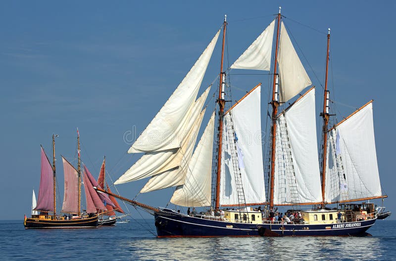 PORT WARNEMUENDE, GERMANY - AUGUST 06, 2015 Old sailing ship Albert Johannes (Netherland) is sailing near Rostock-Warnemünde on August 06, 2015 in the scope of the 25th Hanse-Sail Rostock - Mecklenburg-Vorpommern, Germany. PORT WARNEMUENDE, GERMANY - AUGUST 06, 2015 Old sailing ship Albert Johannes (Netherland) is sailing near Rostock-Warnemünde on August 06, 2015 in the scope of the 25th Hanse-Sail Rostock - Mecklenburg-Vorpommern, Germany