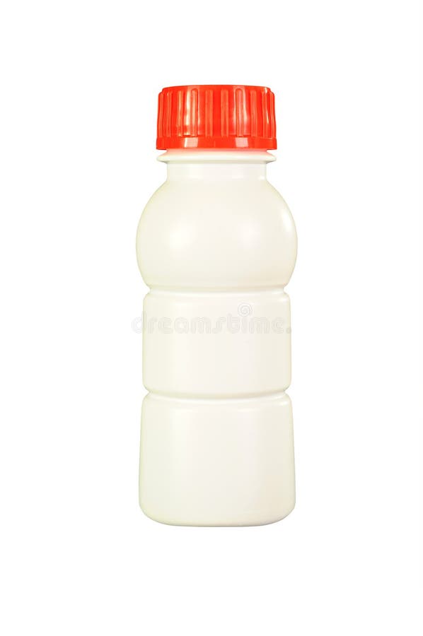 White plastic bottle with red cap, isolated on white background. White plastic bottle with red cap, isolated on white background