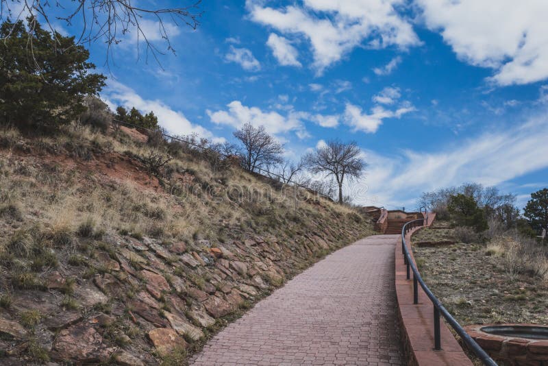 Path leading uphill in historic Fort Marcy Park near downtown Santa Fe, New Mexico, USA. Path leading uphill in historic Fort Marcy Park near downtown Santa Fe, New Mexico, USA