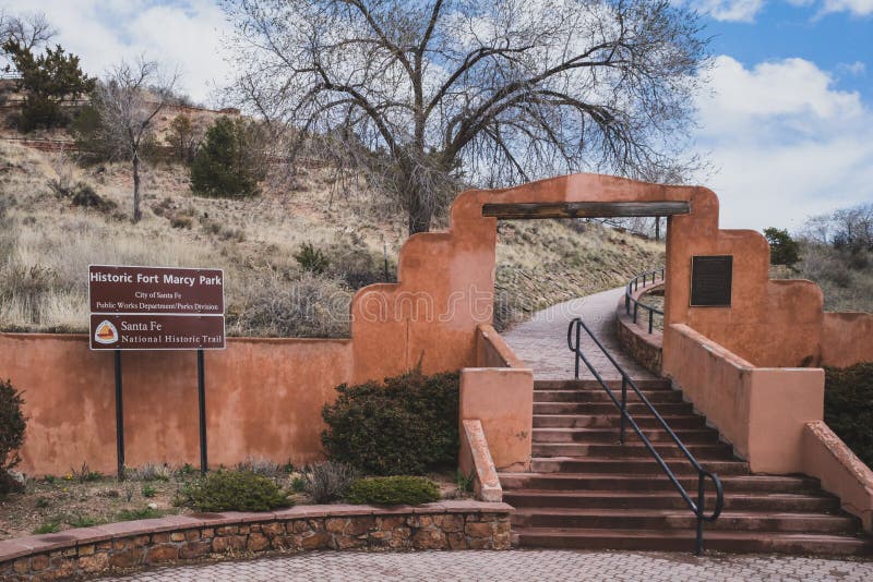 Entrance to historic Fort Marcy Park near downtown Santa Fe, New Mexico, USA. Entrance to historic Fort Marcy Park near downtown Santa Fe, New Mexico, USA