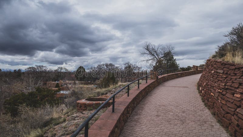 Path in Historic Fort Marcy Park with view of downtown Santa Fe, New Mexico, USA. Path in Historic Fort Marcy Park with view of downtown Santa Fe, New Mexico, USA