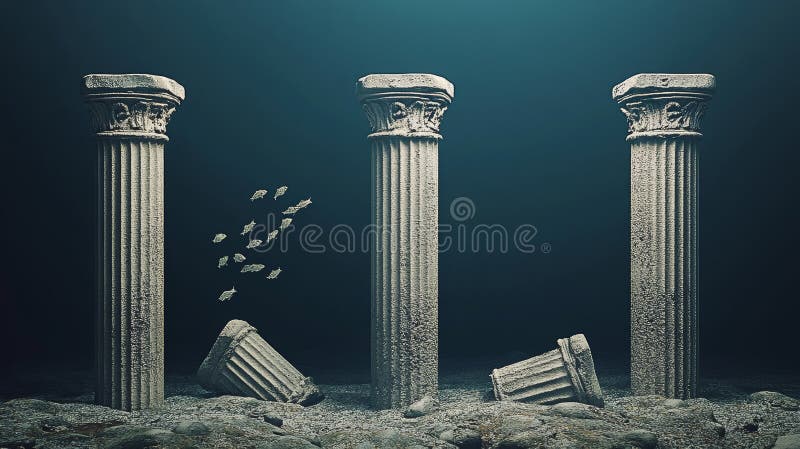 πέτρινες στήλες αρχαίων υποβρύχιων ερειπίων κρυμμένων κάτω από τον ωκεανό κάτω από τα θαλάσσια αρχαία ερείπια με πέτρινες στήλες στοκ φωτογραφία με δικαίωμα ελεύθερης χρήσης