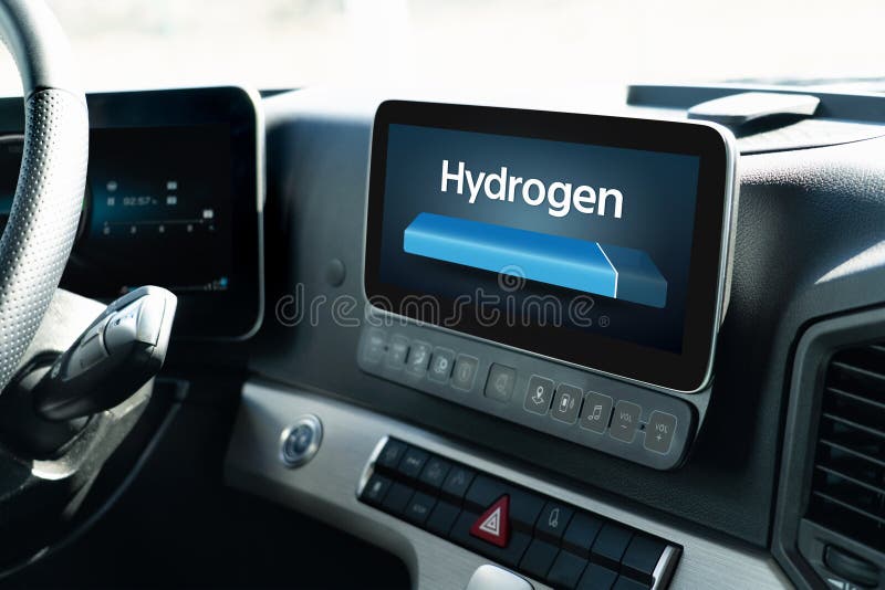 Truck dashboard with hydrogen level indication. Concept. Truck dashboard with hydrogen level indication. Concept