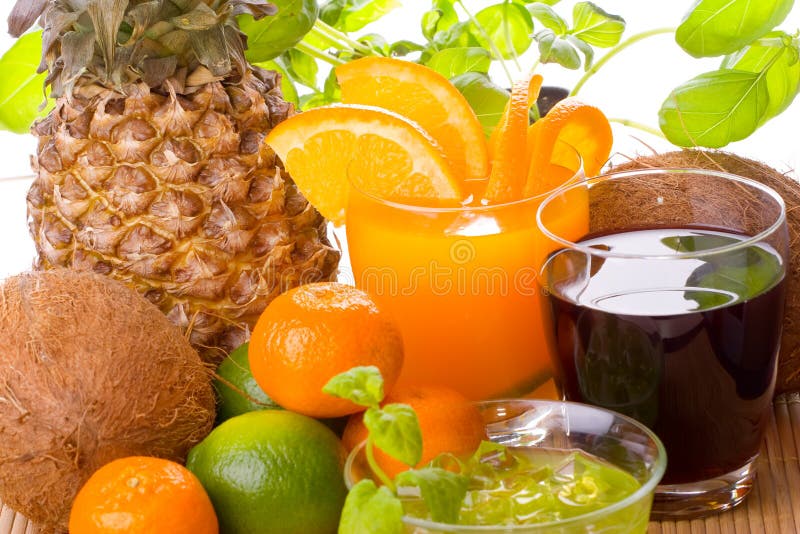 Various tropical fruits and drinks. Various tropical fruits and drinks