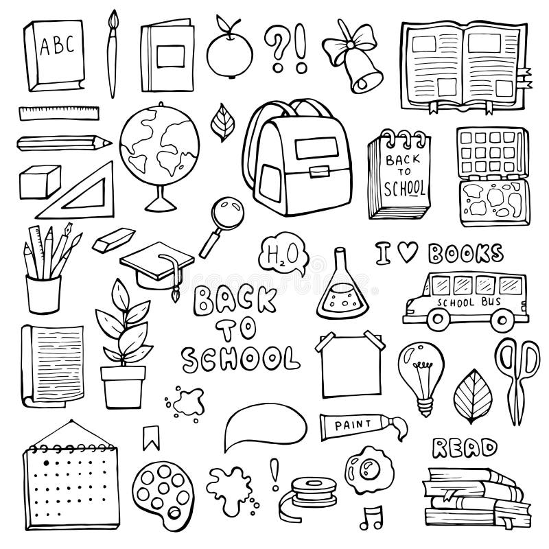 Back to school. Education items. Hand Drawn Doodle school supplies Vector Set. Back to school. Education items. Hand Drawn Doodle school supplies Vector Set