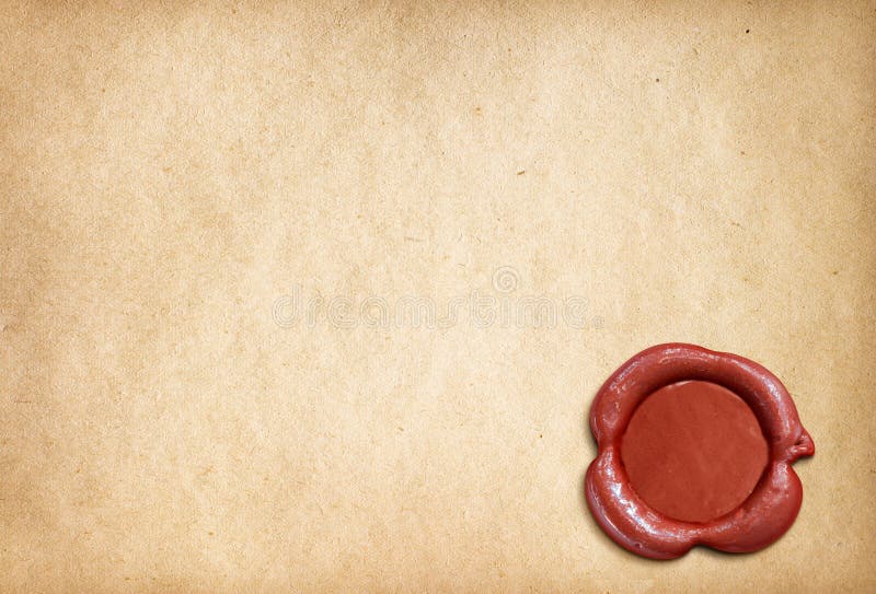 Old parchment letter with red wax seal. Old parchment letter with red wax seal