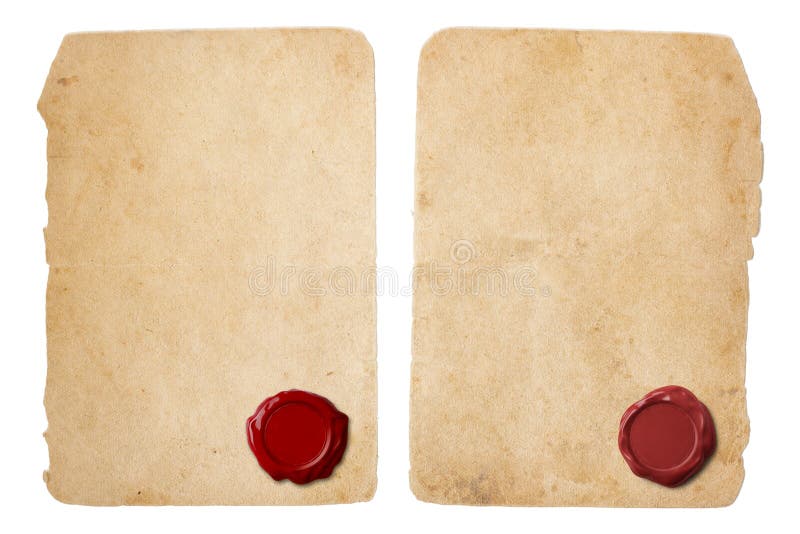 Old parchment paper set with red wax seal. Old parchment paper set with red wax seal