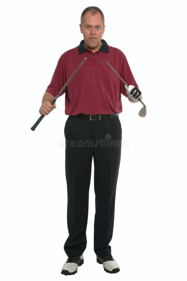 Golfer with a broken club in his hands about to say Oh F. Golfer with a broken club in his hands about to say Oh F...