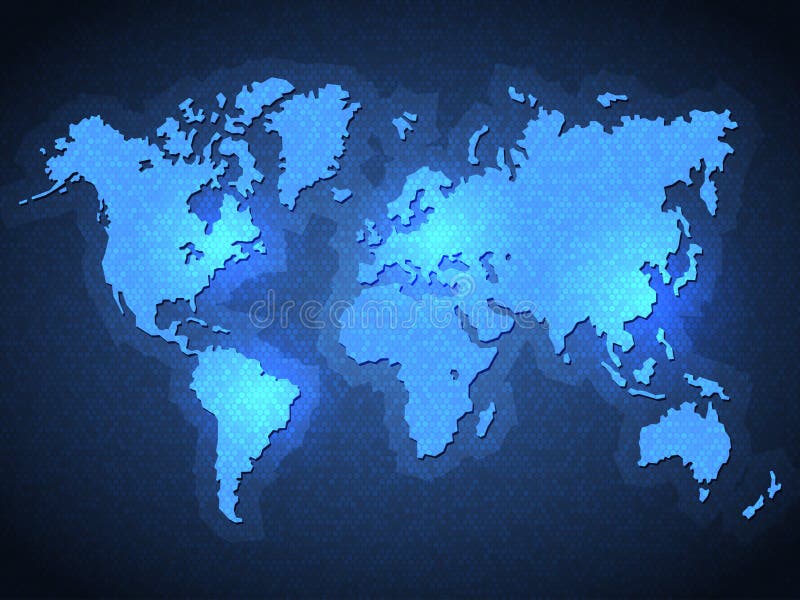 Blue Pixel World Map with Spot Lights. Vector. Blue Pixel World Map with Spot Lights. Vector