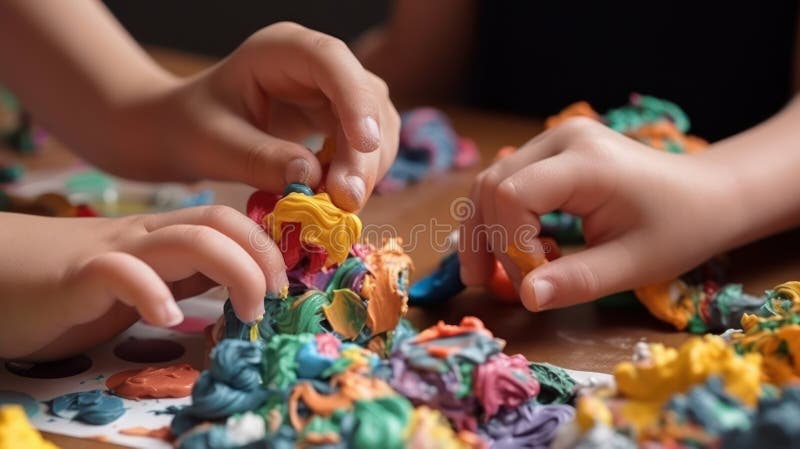 children playing with colorful plasticine sculpt figure generative ai. children playing with colorful plasticine sculpt figure generative ai.