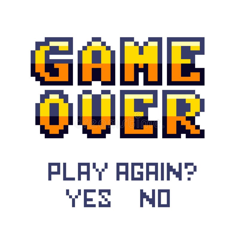 Pixel art for game design. Banner with lives and phrase `play again?`. Retro game design concept. Pixel art for game design. Banner with lives and phrase `play again?`. Retro game design concept.